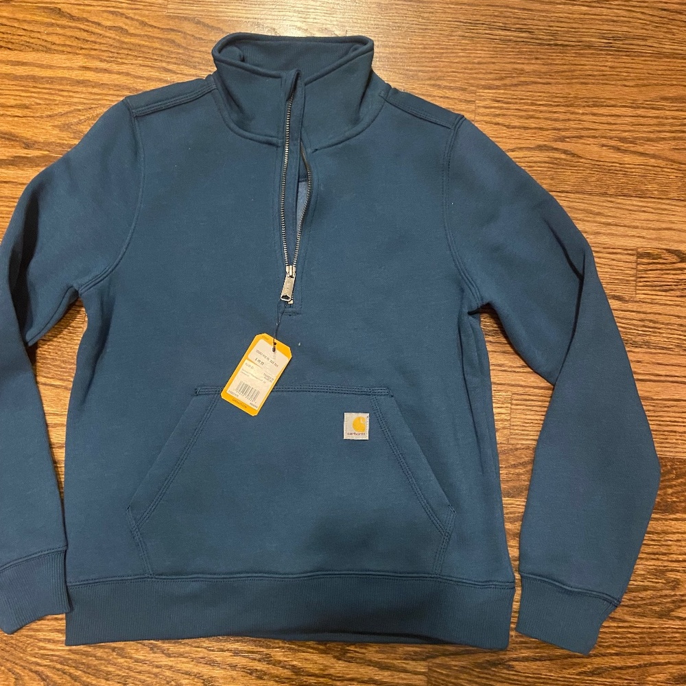 Carhartt XS teal 1/4 zip sweatshirt NWT
